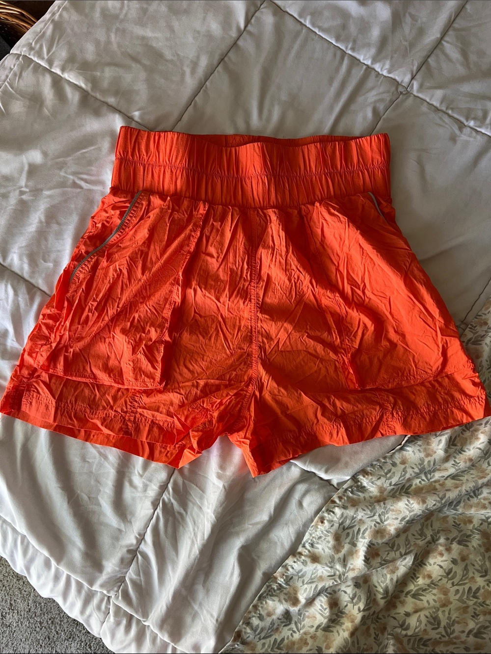 Fabletics Neon Orange High-Waist Athletic Shorts